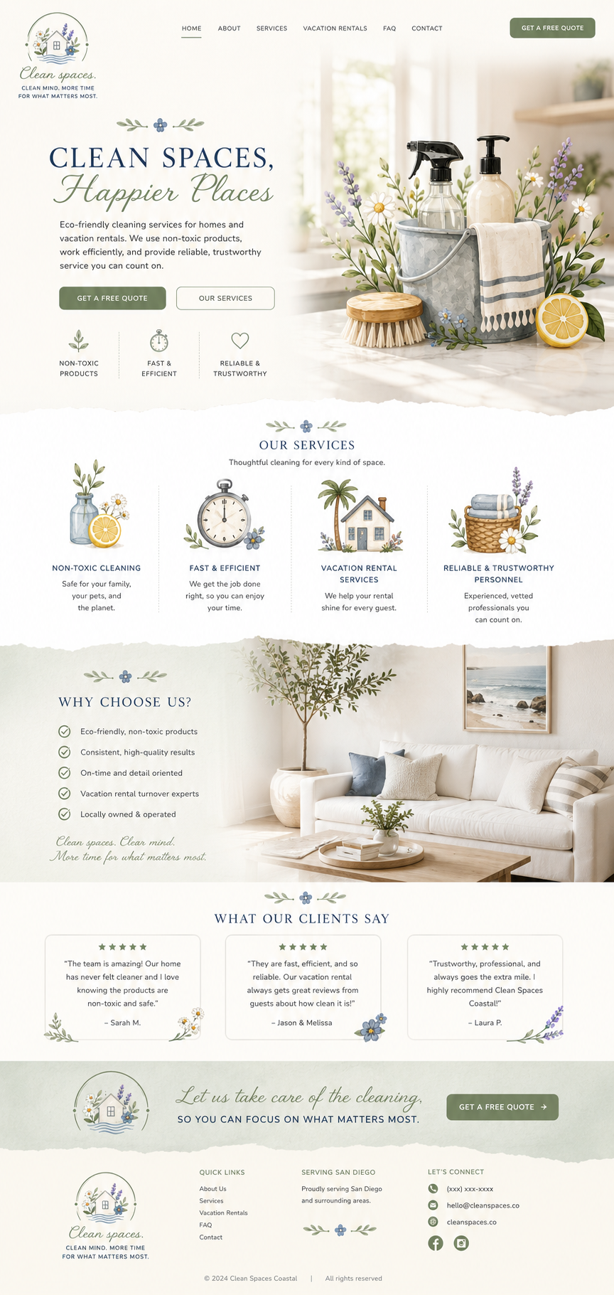 Clean Spaces Coastal website homepage design