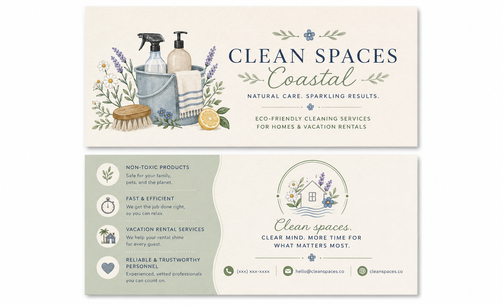 Clean Spaces Coastal double-sided business card